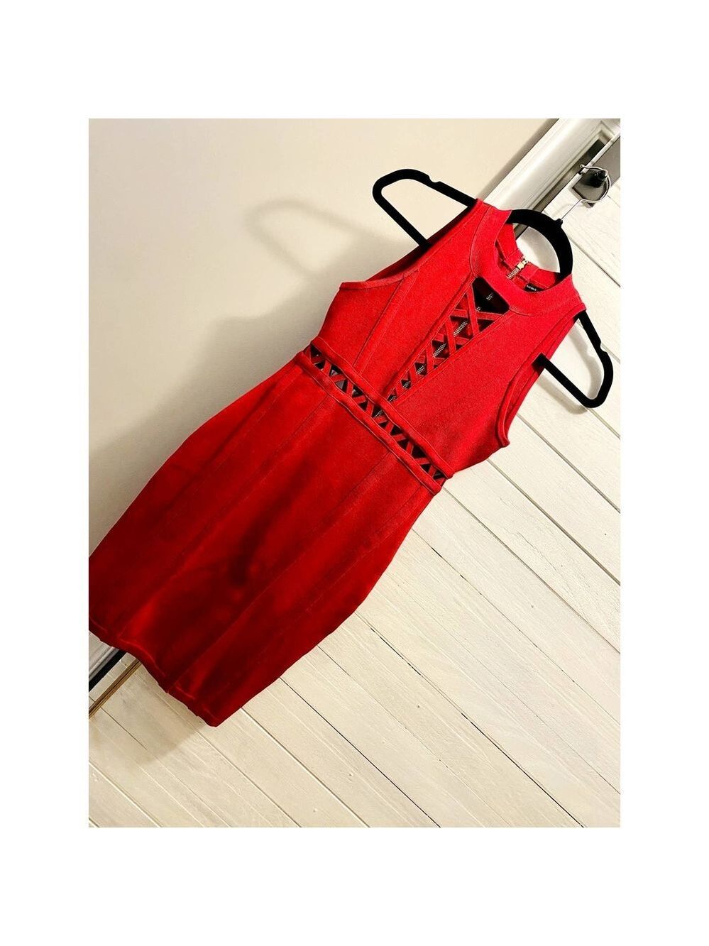 GUESS Red Lace-Up Corset Bodycon Mini Dress XS Gold Zip